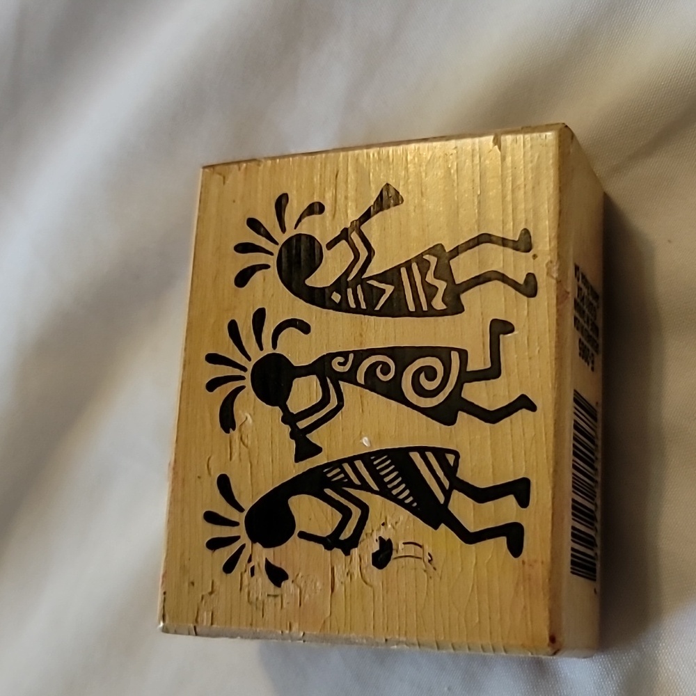 Kokopelli Southwest Flute Players Wood Mounted Rubber Stamp